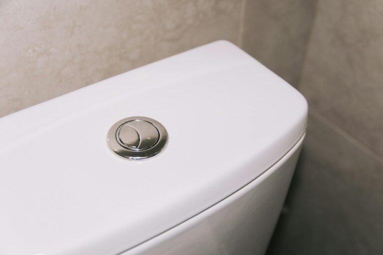 Geberit Spülkasten öffnen, moderne Spültaste mit Chrome-Design in einem Badezimmer
